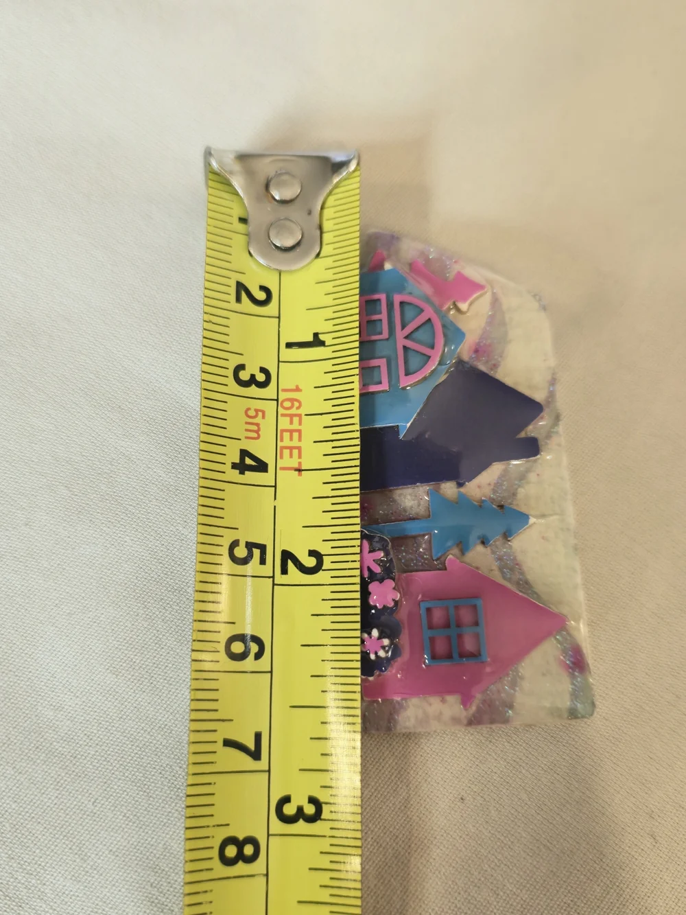 Colorful Village Enamel Brooch - Pink & Blue